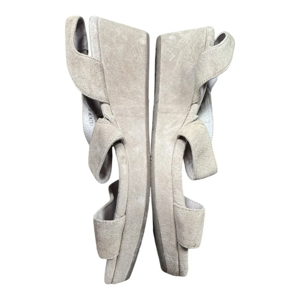 Chocolat Blu Light Gray Suede Crisscross Wedge Sandals
